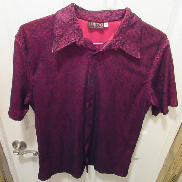 Morbid Threads Vintage Black Spiderweb Cobweb Lace Red Shirt Button Up Goth Men - Picture 11 of 14